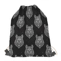 Native Tribal Wolf Pattern Print Drawstring Bag
