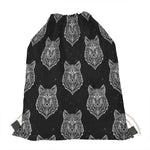 Native Tribal Wolf Pattern Print Drawstring Bag