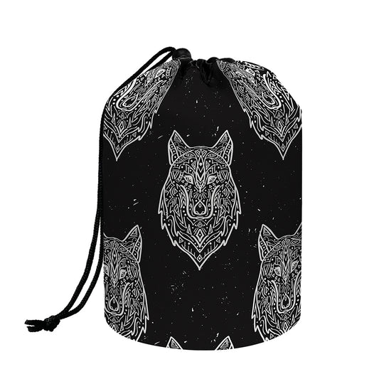Native Tribal Wolf Pattern Print Drawstring Makeup Bag