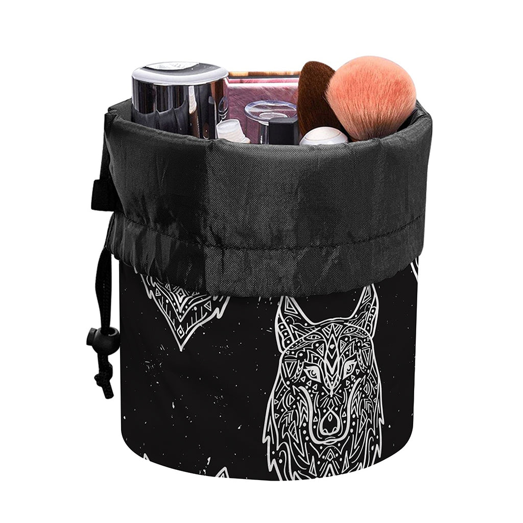 Native Tribal Wolf Pattern Print Drawstring Makeup Bag