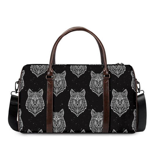 Native Tribal Wolf Pattern Print Duffle Bag