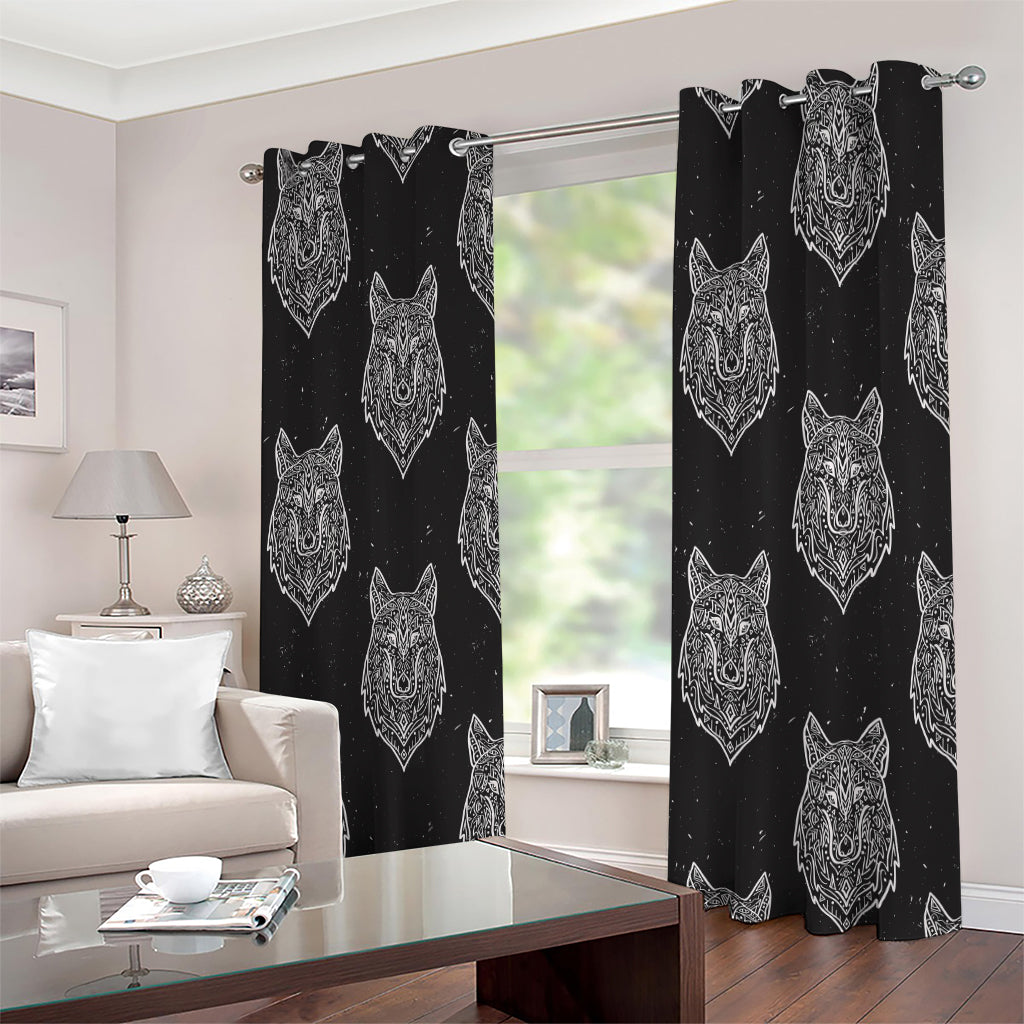 Native Tribal Wolf Pattern Print Extra Wide Grommet Curtains
