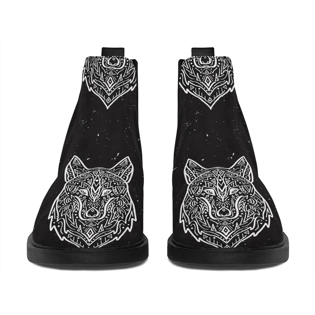 Native Tribal Wolf Pattern Print Flat Ankle Boots