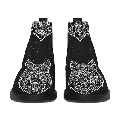 Native Tribal Wolf Pattern Print Flat Ankle Boots