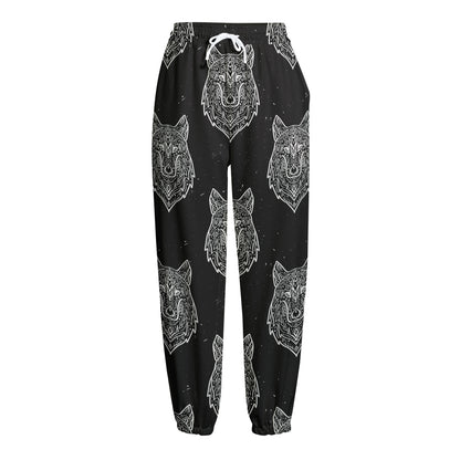 Native Tribal Wolf Pattern Print Fleece Lined Knit Pants