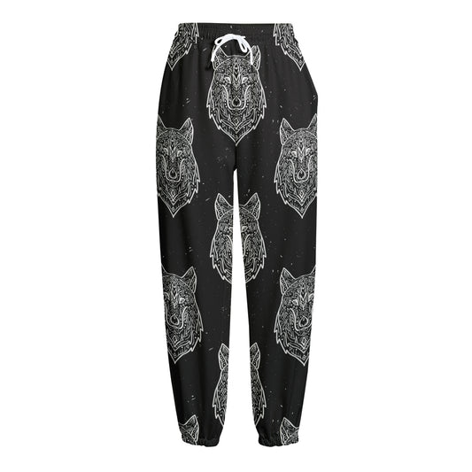Native Tribal Wolf Pattern Print Fleece Lined Knit Pants