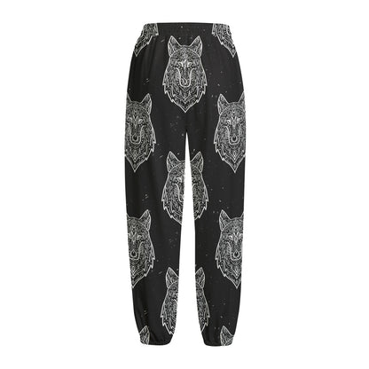 Native Tribal Wolf Pattern Print Fleece Lined Knit Pants