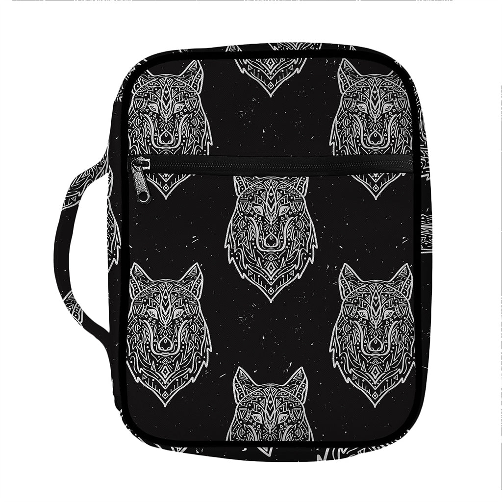 Native Tribal Wolf Pattern Print Front Pocket Bible Bag