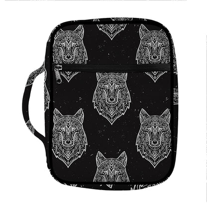 Native Tribal Wolf Pattern Print Front Pocket Bible Bag