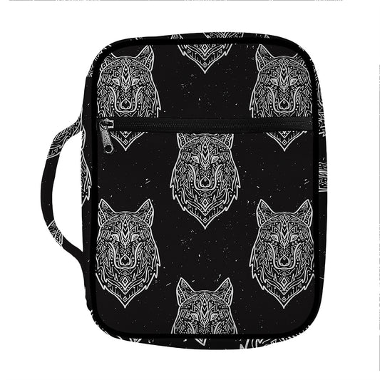 Native Tribal Wolf Pattern Print Front Pocket Bible Bag