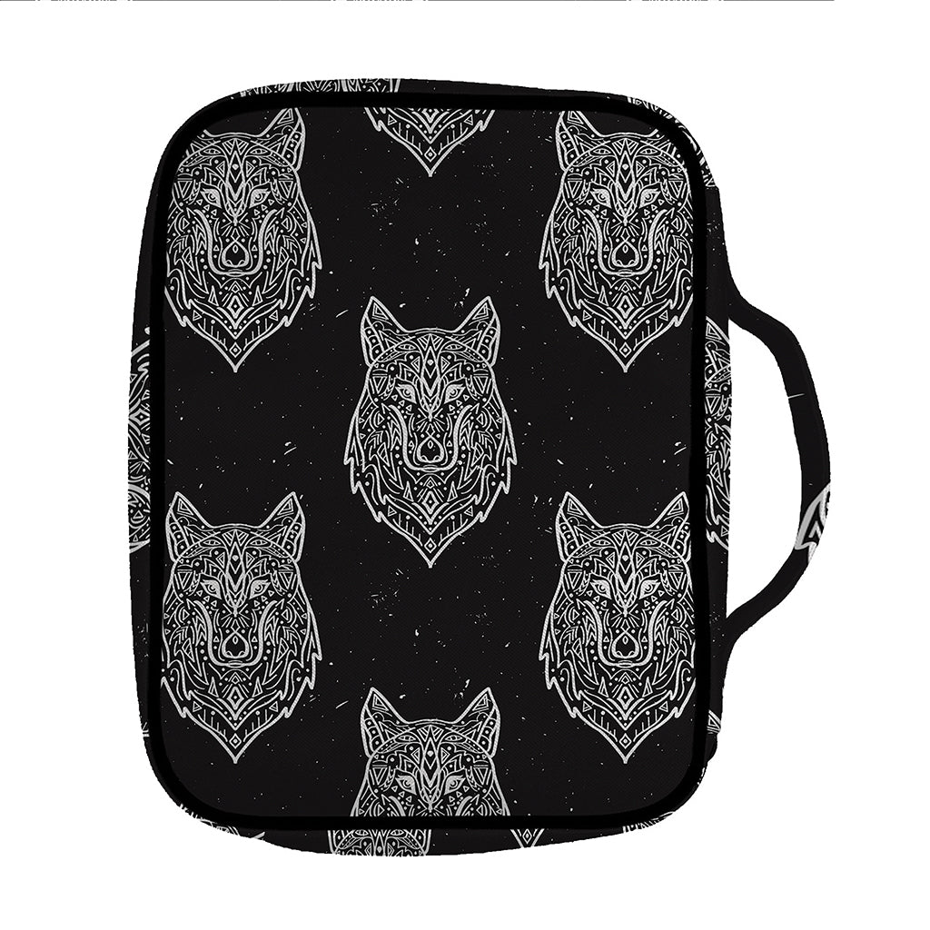Native Tribal Wolf Pattern Print Front Pocket Bible Bag