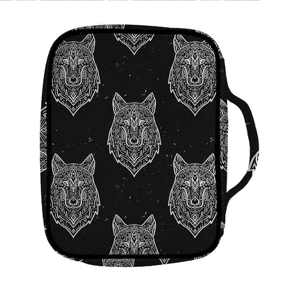 Native Tribal Wolf Pattern Print Front Pocket Bible Bag