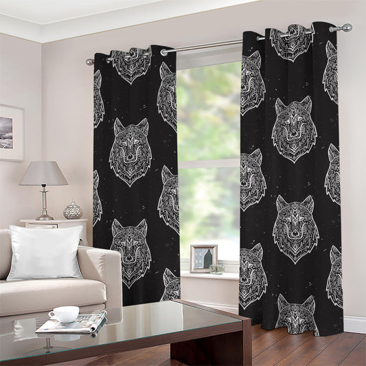 Native Tribal Wolf Pattern Print Grommet Curtains