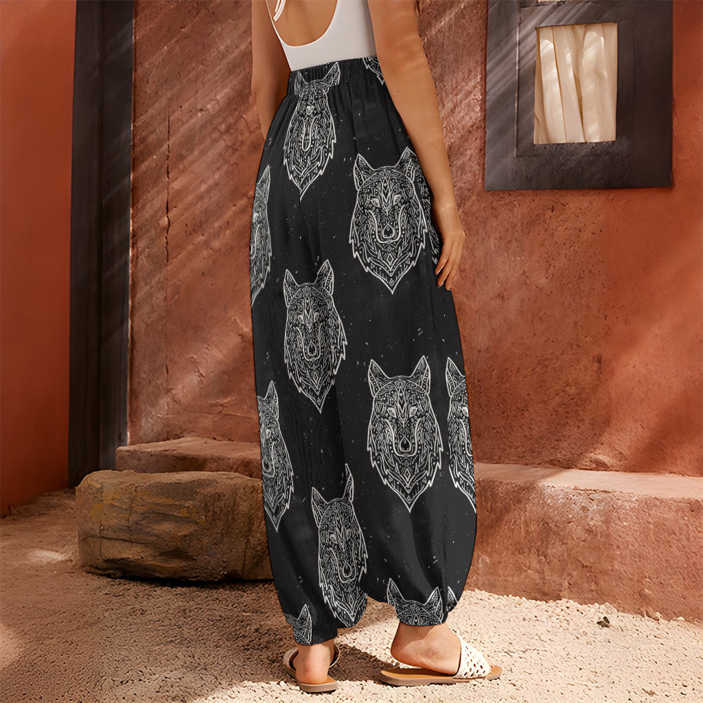 Native Tribal Wolf Pattern Print Harem Pants