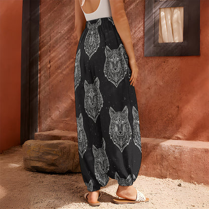 Native Tribal Wolf Pattern Print Harem Pants