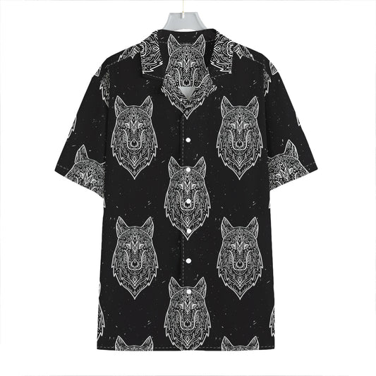 Native Tribal Wolf Pattern Print Hawaiian Shirt
