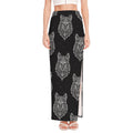 Native Tribal Wolf Pattern Print High Slit Maxi Skirt