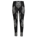 Native Tribal Wolf Pattern Print High-Waisted Pocket Leggings