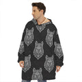 Native Tribal Wolf Pattern Print Hoodie Blanket