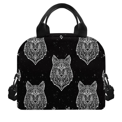 Native Tribal Wolf Pattern Print Insulated Lunch Bag