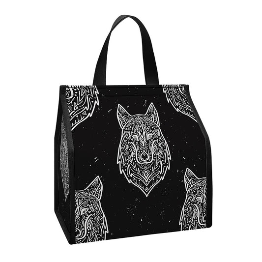 Native Tribal Wolf Pattern Print Insulated Lunch Tote