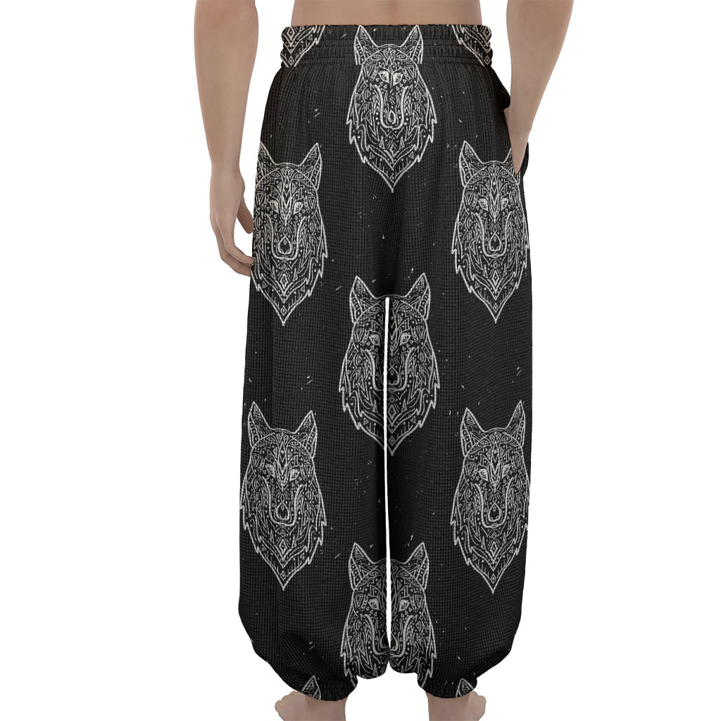 Native Tribal Wolf Pattern Print Lantern Pants