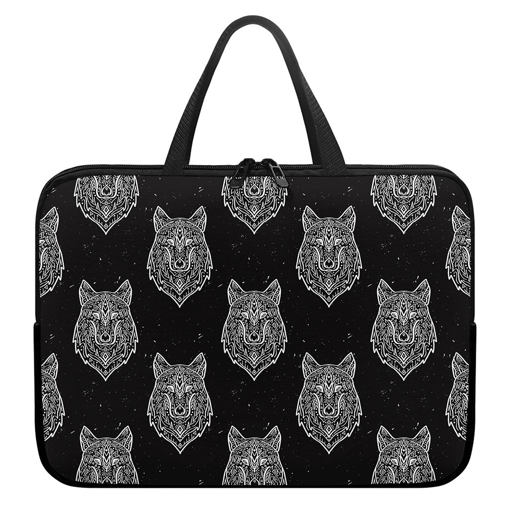 Native Tribal Wolf Pattern Print Laptop Sleeve With Handle