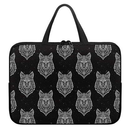 Native Tribal Wolf Pattern Print Laptop Sleeve With Handle