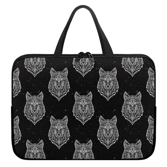 Native Tribal Wolf Pattern Print Laptop Sleeve With Handle