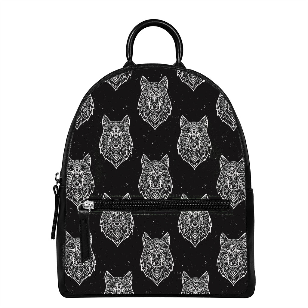 Native Tribal Wolf Pattern Print Leather Backpack