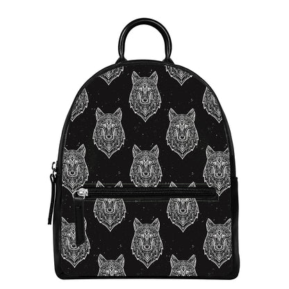 Native Tribal Wolf Pattern Print Leather Backpack