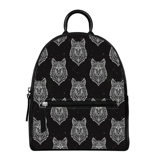 Native Tribal Wolf Pattern Print Leather Backpack
