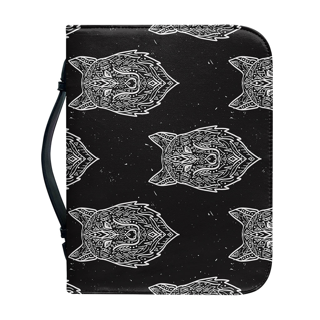 Native Tribal Wolf Pattern Print Leather Bible Cover