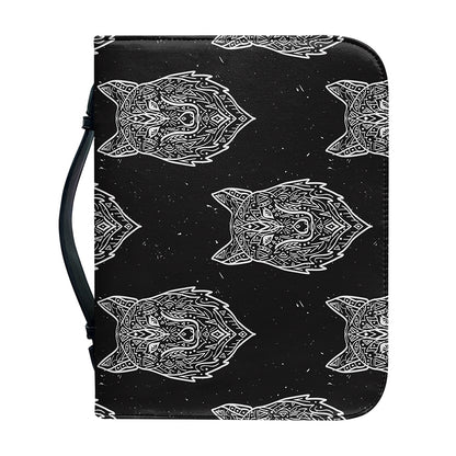 Native Tribal Wolf Pattern Print Leather Bible Cover