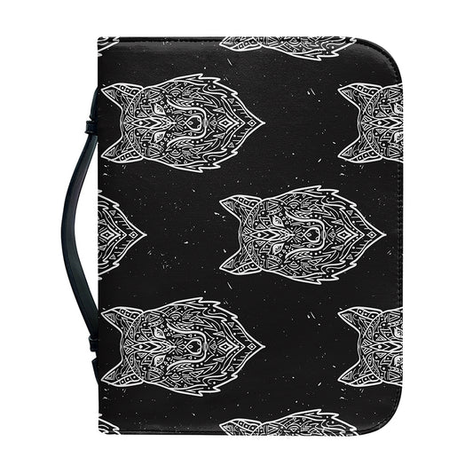 Native Tribal Wolf Pattern Print Leather Bible Cover