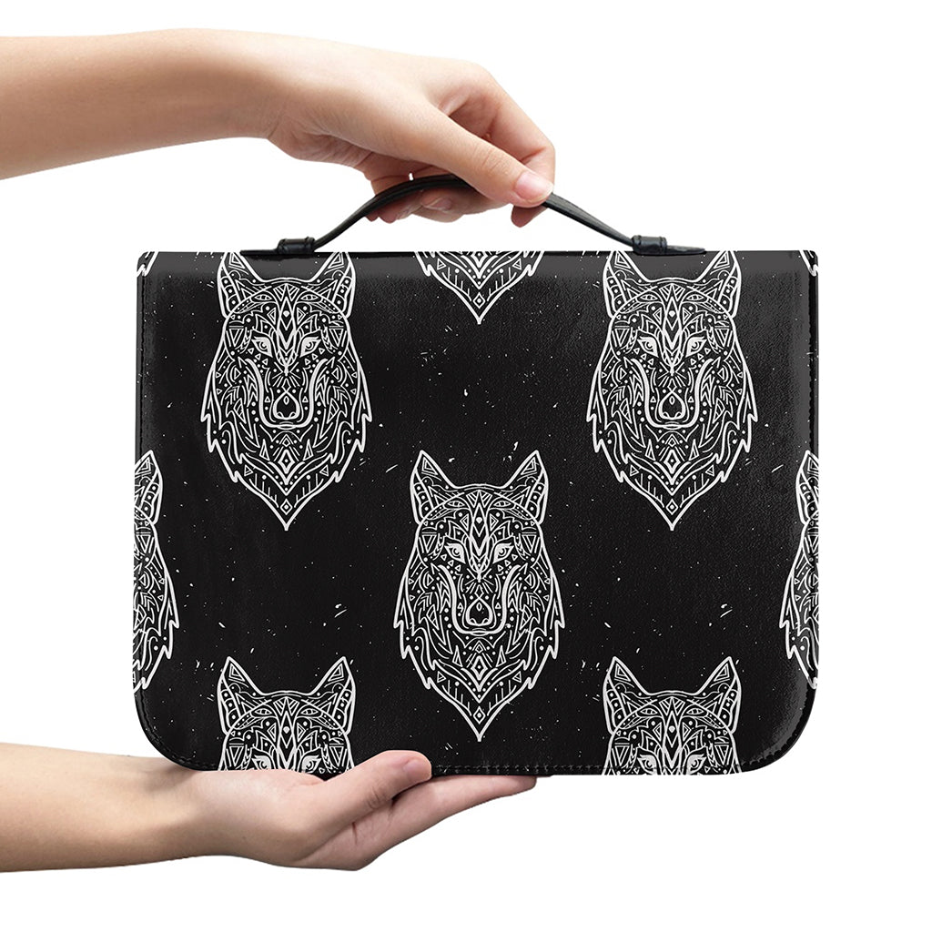 Native Tribal Wolf Pattern Print Leather Bible Cover