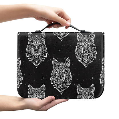 Native Tribal Wolf Pattern Print Leather Bible Cover
