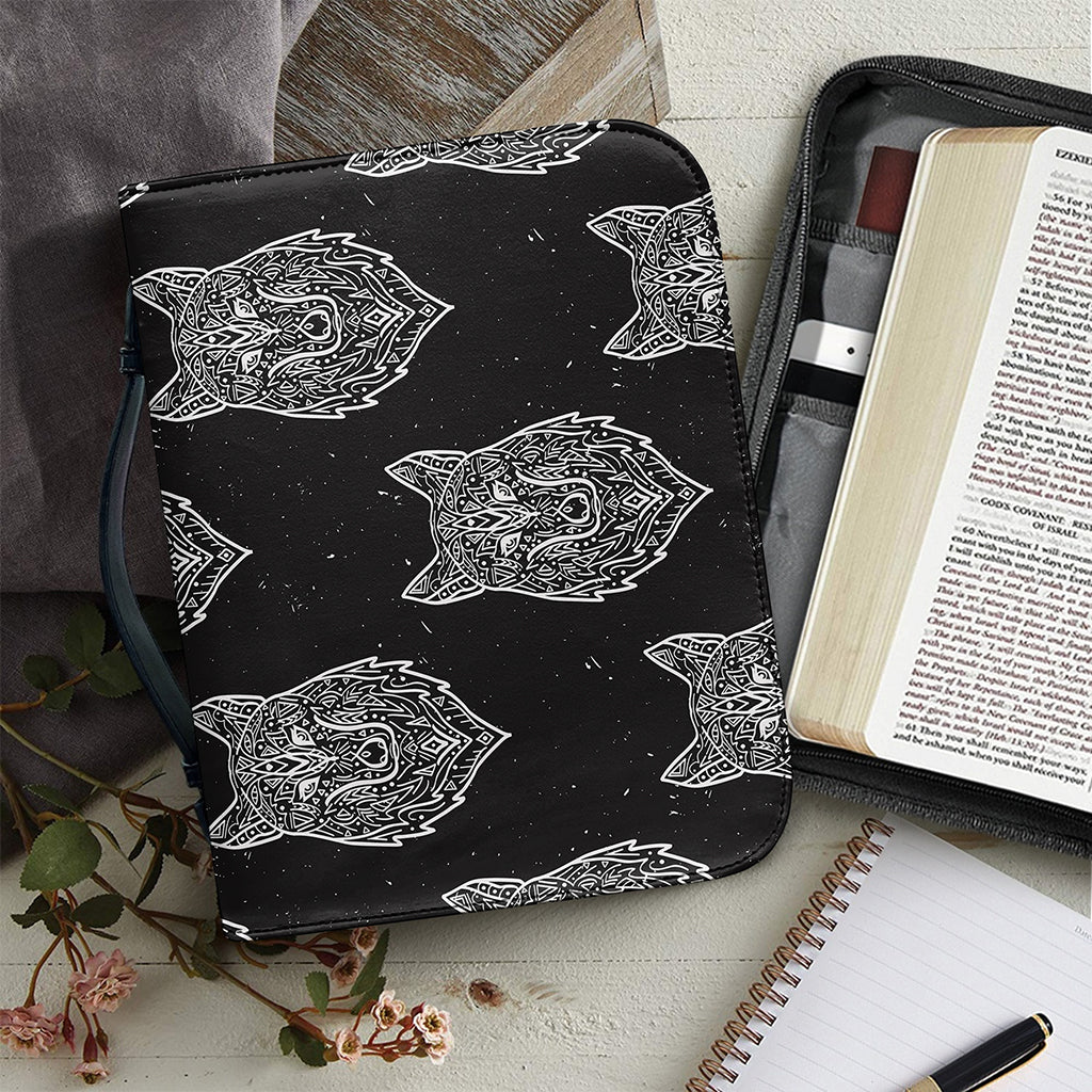 Native Tribal Wolf Pattern Print Leather Bible Cover