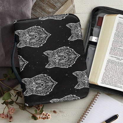 Native Tribal Wolf Pattern Print Leather Bible Cover