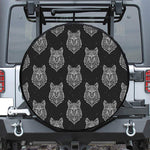 Native Tribal Wolf Pattern Print Leather Spare Tire Cover