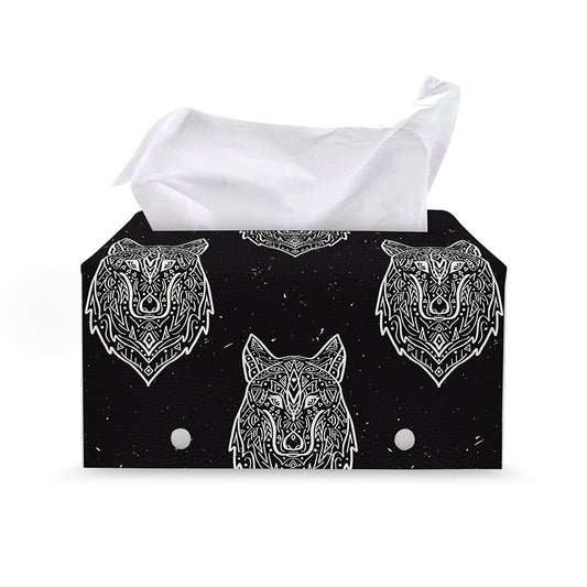 Native Tribal Wolf Pattern Print Leather Tissue Box Cover
