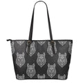 Native Tribal Wolf Pattern Print Leather Tote Bag With Zipper