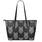 Native Tribal Wolf Pattern Print Leather Tote Bag
