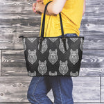 Native Tribal Wolf Pattern Print Leather Tote Bag