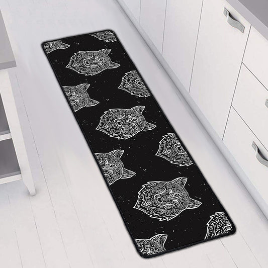 Native Tribal Wolf Pattern Print Long Kitchen Mat