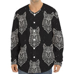 Native Tribal Wolf Pattern Print Long Sleeve Baseball Jersey