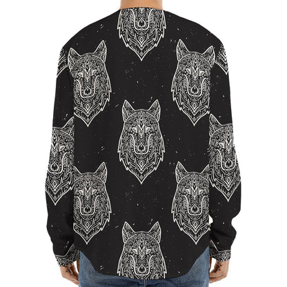 Native Tribal Wolf Pattern Print Long Sleeve Baseball Jersey