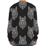 Native Tribal Wolf Pattern Print Long Sleeve Baseball Jersey