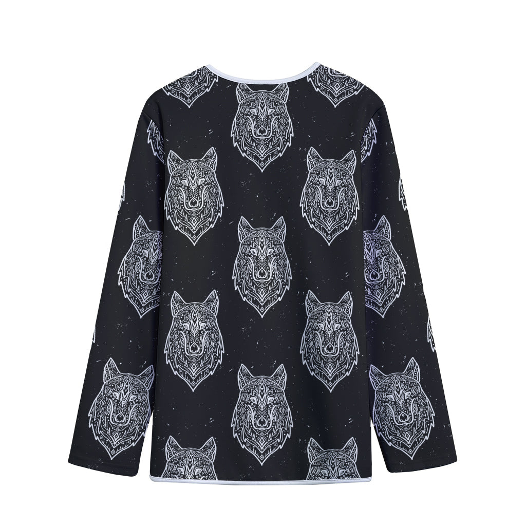 Native Tribal Wolf Pattern Print Long Sleeve Short Coat