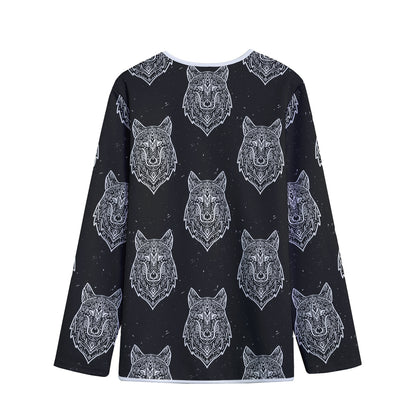 Native Tribal Wolf Pattern Print Long Sleeve Short Coat